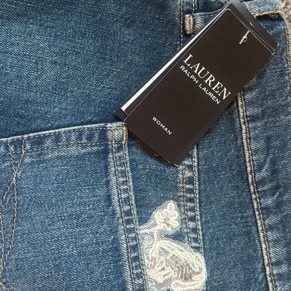 RALPH LAUREN LADIES EMBROIDERY RELAXED TAPER DENIM JEANS - Picture 2 of 8